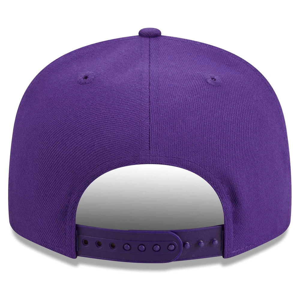 Men's New Era Purple Los Angeles Lakers Golden Tall Text 9FIFTY Snapback Hat