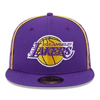 Men's New Era Purple Los Angeles Lakers Piped & Flocked 59Fifty Fitted Hat