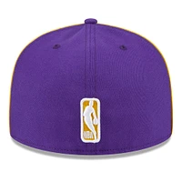 Men's New Era Purple Los Angeles Lakers Piped & Flocked 59Fifty Fitted Hat