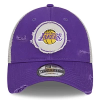Men's New Era Purple Los Angeles Lakers  Rally Drive Distressed Patch 9TWENTY Trucker Adjustable Hat