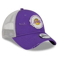 Men's New Era Purple Los Angeles Lakers  Rally Drive Distressed Patch 9TWENTY Trucker Adjustable Hat