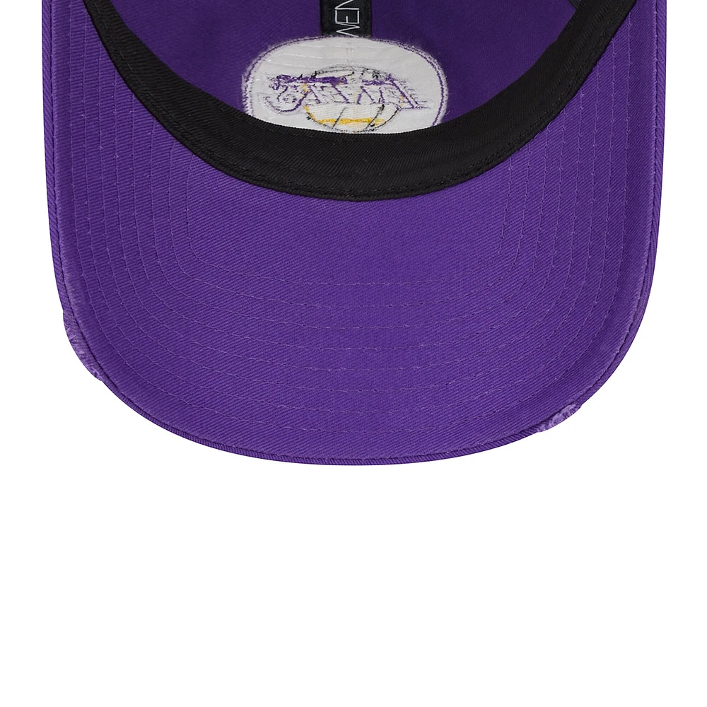Men's New Era Purple Los Angeles Lakers  Rally Drive Distressed Patch 9TWENTY Trucker Adjustable Hat