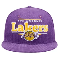 Men's New Era Purple Los Angeles Lakers Throwback Display Corduroy 9FIFTY Snapback Hat