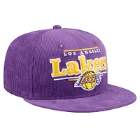 Men's New Era Purple Los Angeles Lakers Throwback Display Corduroy 9FIFTY Snapback Hat