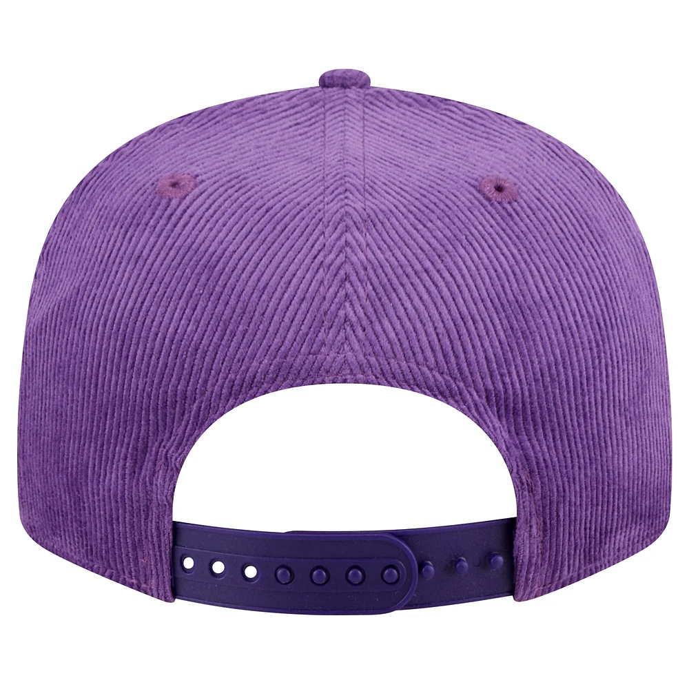 Men's New Era Purple Los Angeles Lakers Throwback Display Corduroy 9FIFTY Snapback Hat