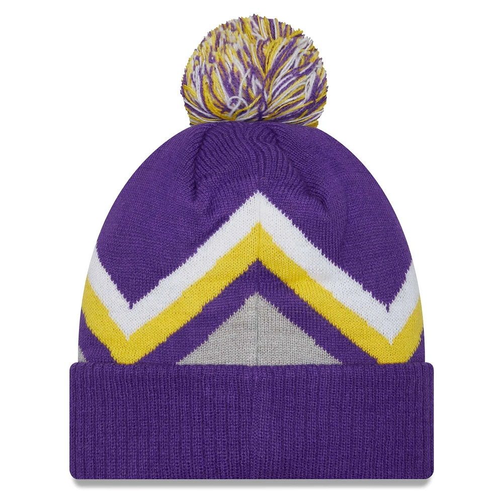 Men's New Era Purple Los Angeles Lakers Zig Zag Cuffed Knit Hat with Pom