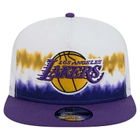 Men's New Era White/Purple Los Angeles Lakers Dip-Dye 9FIFTY A-Frame Trucker Snapback Hat