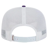Men's New Era White/Purple Los Angeles Lakers Dip-Dye 9FIFTY A-Frame Trucker Snapback Hat