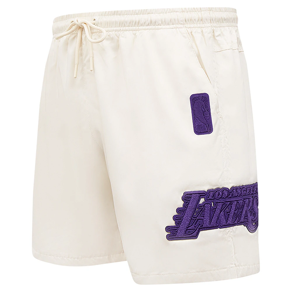 Men's Pro Standard Cream Los Angeles Lakers Triple Tonal Woven Shorts