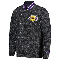 Men's Starter Black Los Angeles Lakers In-Field Play Fashion Satin Full-Zip Varsity Jacket