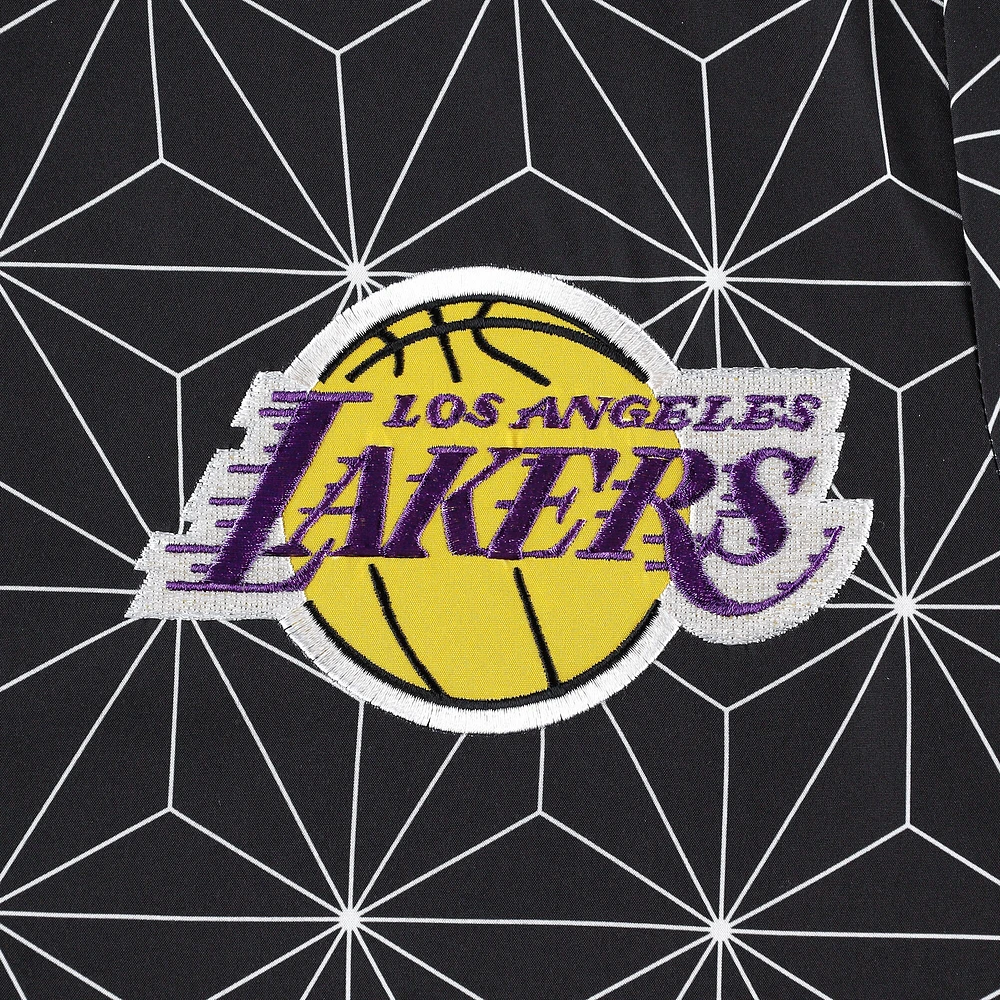 Men's Starter Black Los Angeles Lakers In-Field Play Fashion Satin Full-Zip Varsity Jacket