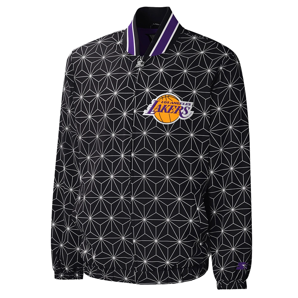 Men's Starter Black Los Angeles Lakers In-Field Play Full-Zip Varsity Jacket
