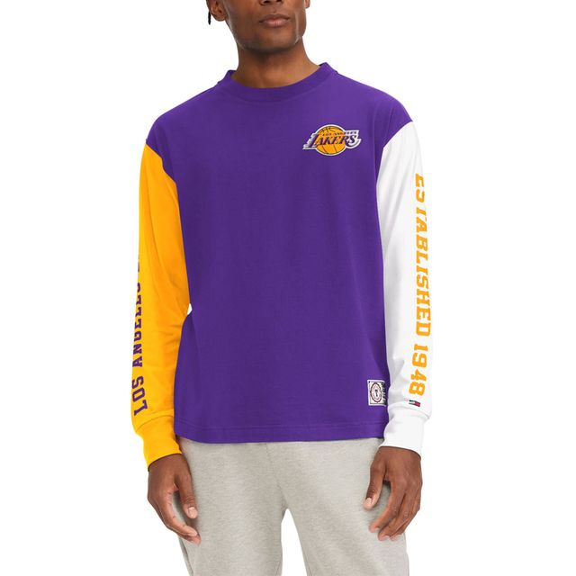 Los Angeles Lakers Tommy Jeans pour homme - T-shirt à manches longues Richie color block violet