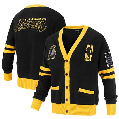 Pull cardigan unisexe FISLL noir à boutons complets de la collection Logoman Shadow des Los Angeles Lakers