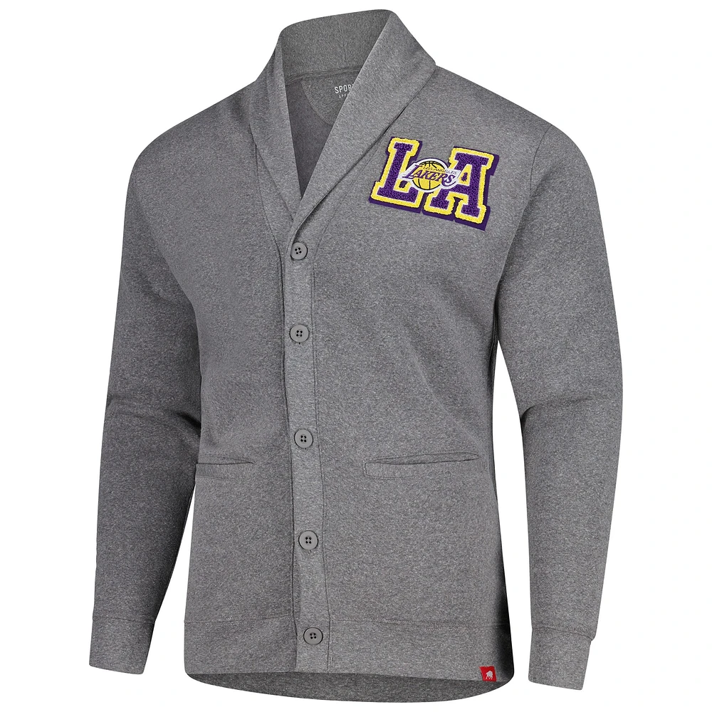 Unisex Sportiqe Heather Gray Los Angeles Lakers Henshaw Full-Button Cardigan Sweater