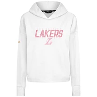 Women's Levelwear  White Los Angeles Lakers Mother's Day Sweet Floral Cropped Tri-Blend Pullover Hoodie