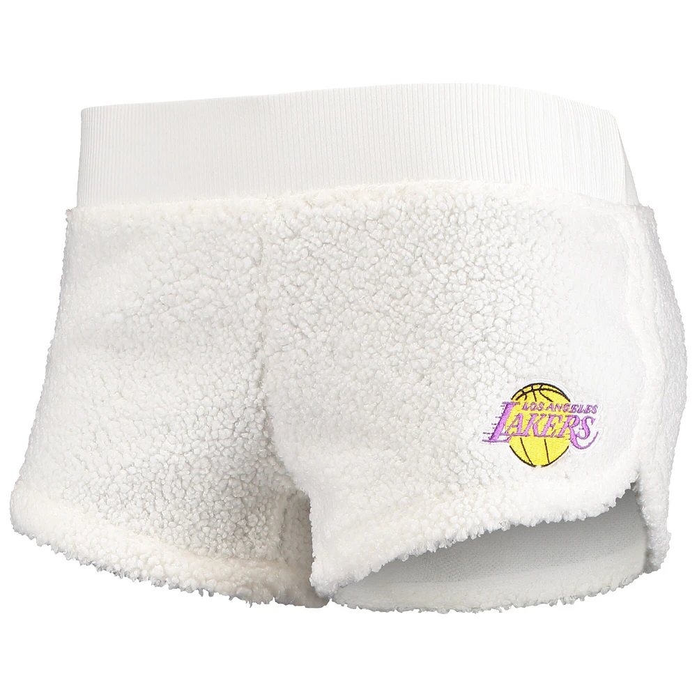 Women's Concepts Sport Cream Los Angeles Lakers Fluffy Long Sleeve Hoodie Top & Shorts Sleep Set