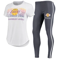 Ensemble t-shirt et legging Los Angeles Lakers Sonata Concepts Sport blanc/anthracite pour femme