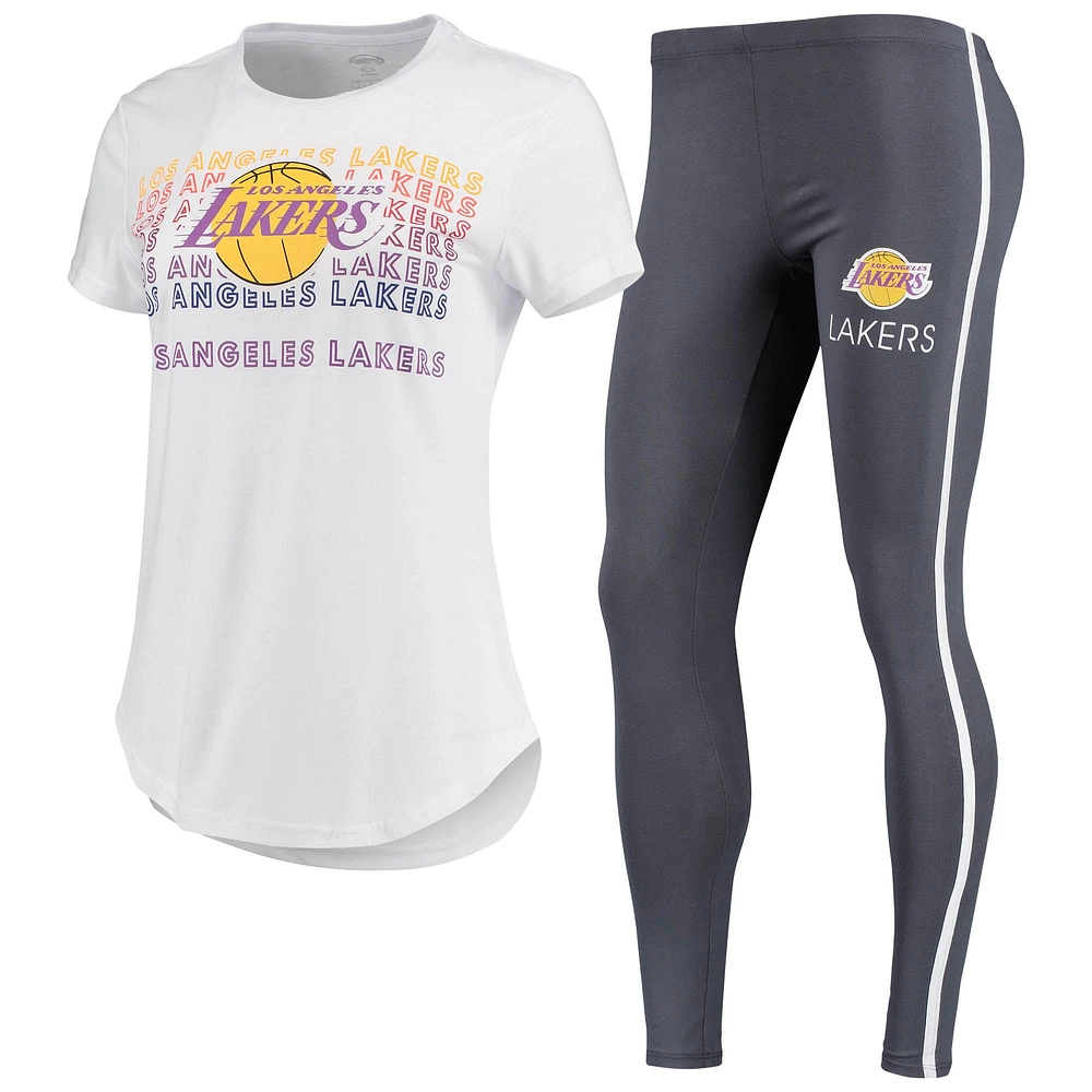 Ensemble t-shirt et legging Los Angeles Lakers Sonata Concepts Sport blanc/anthracite pour femme