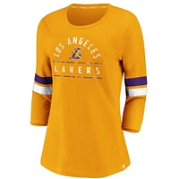 T-shirt à manches 3/4 emblématique et moderne des Los Angeles Lakers Fanatics Gold pour femme