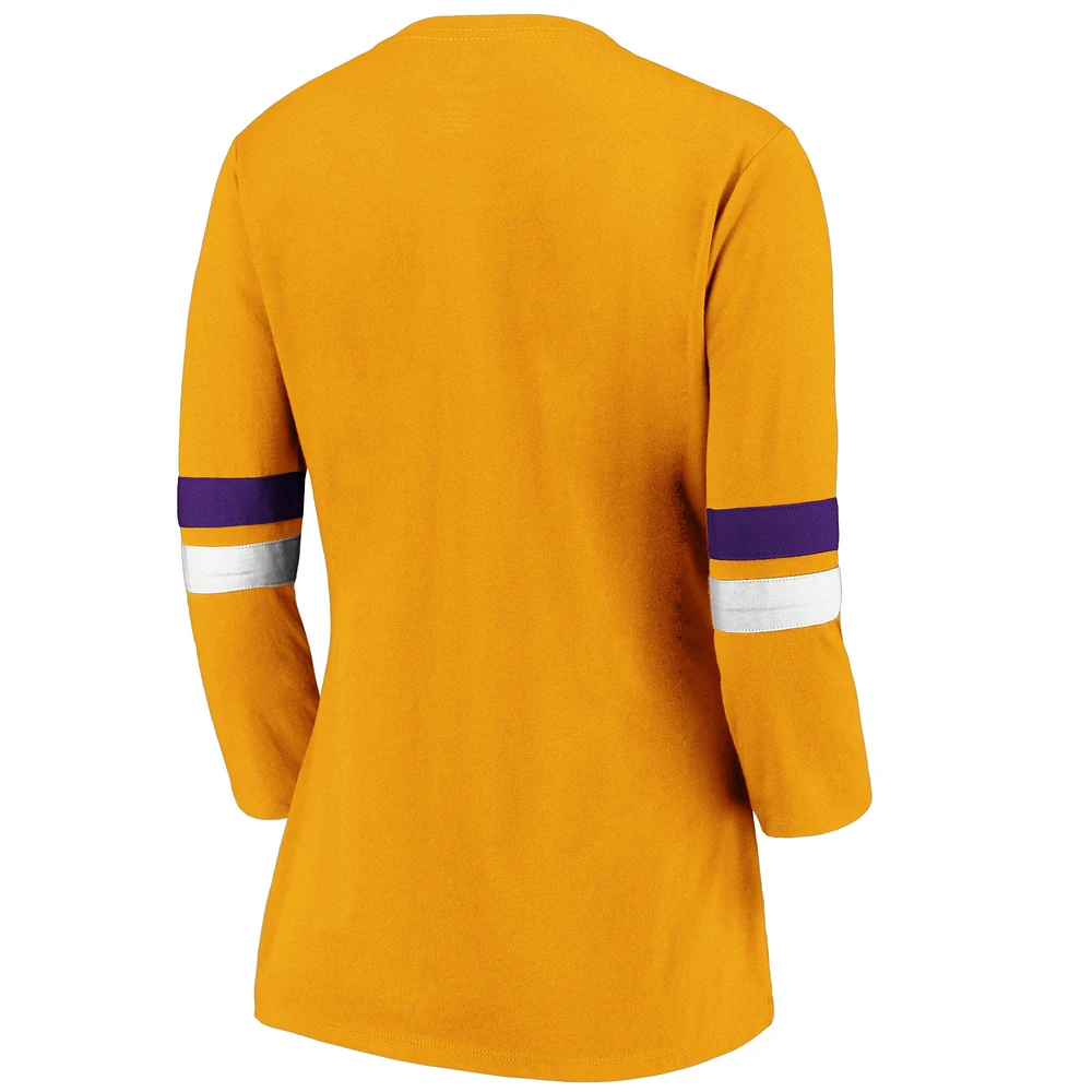 T-shirt à manches 3/4 emblématique et moderne des Los Angeles Lakers Fanatics Gold pour femme