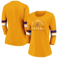 T-shirt à manches 3/4 emblématique et moderne des Los Angeles Lakers Fanatics Gold pour femme