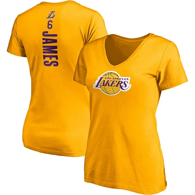 Fanatics LeBron James Gold Los Angeles Lakers Logo Playmaker Nom et numéro T-shirt à col en V pour femmes