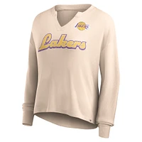 Women's Fanatics Tan Los Angeles Lakers Go For It Long Sleeve Notch Neck T-Shirt