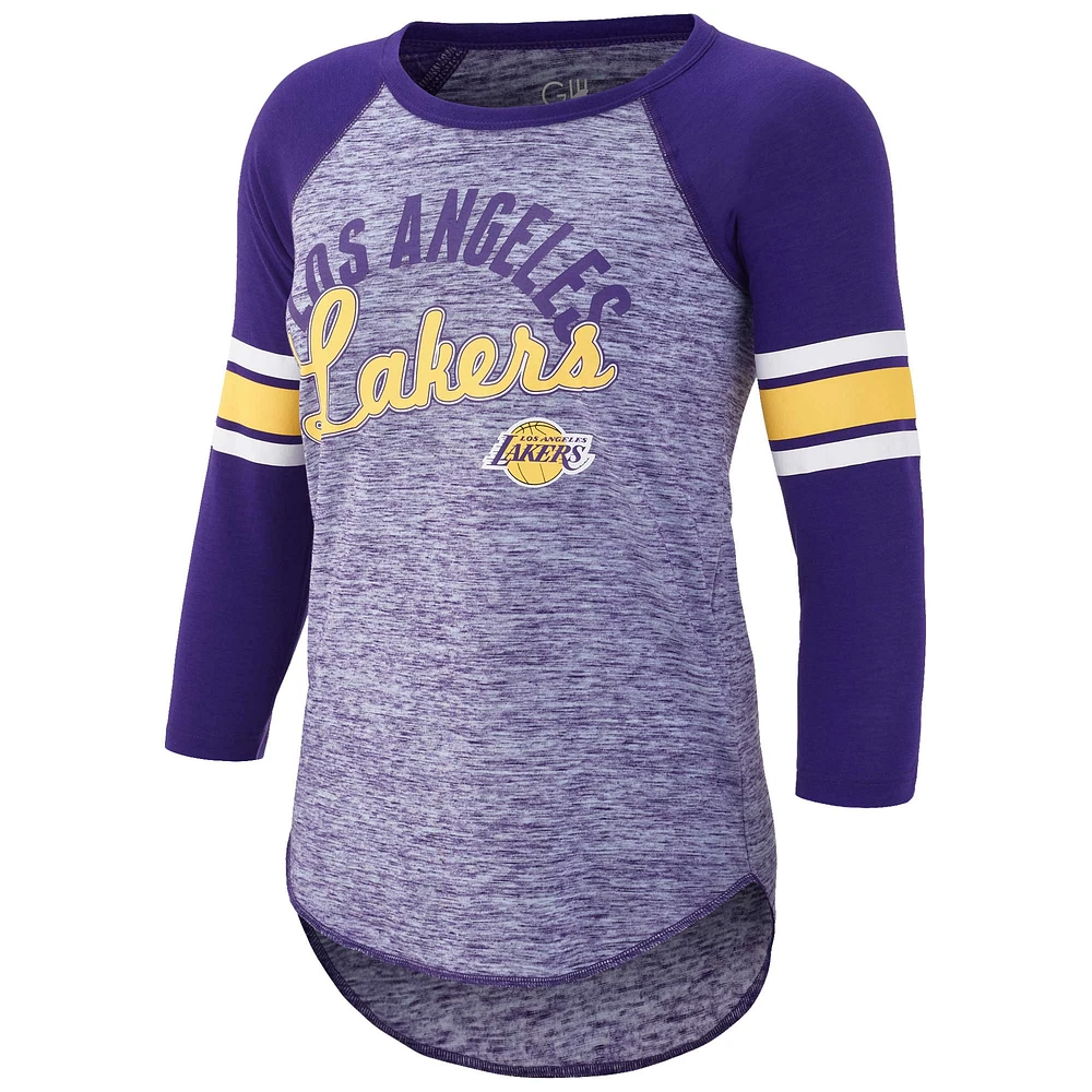 Women's G-III 4Her by Carl Banks Purple Los Angeles Lakers Recover 3/4-Sleeve Raglan T-Shirt