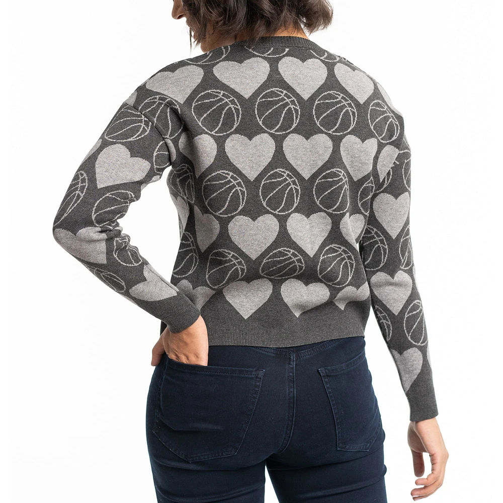 Women's Lusso Charcoal Los Angeles Lakers Basketball Love Swarovski Crystal Intarsia Pullover Sweater