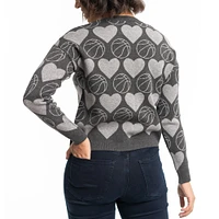 Women's Lusso Charcoal Los Angeles Lakers Basketball Love Swarovski Crystal Intarsia Pullover Sweater