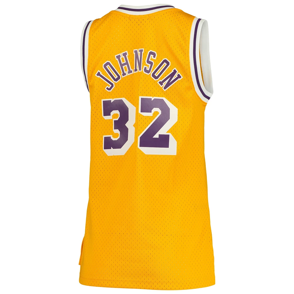 Women's Mitchell & Ness Magic Johnson Gold Los Angeles Lakers 1984/85 Hardwood Classics Swingman Jersey