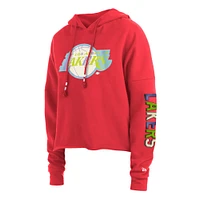 Women's New Era Red Los Angeles Lakers Color Pack Cropped Top Pullover Hoodie