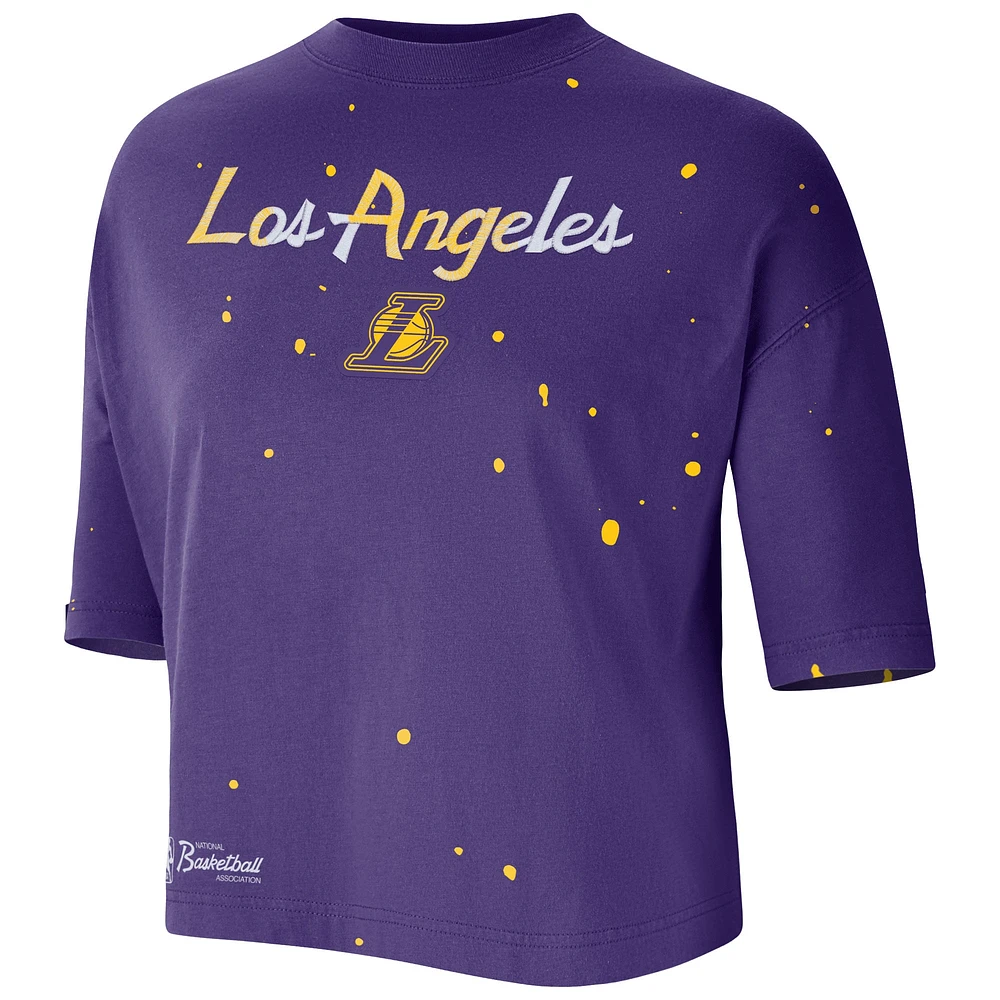 Women's Nike Purple Los Angeles Lakers Courtside Splatter Cropped T-Shirt