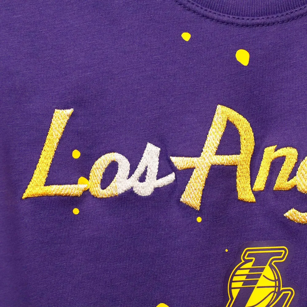 Women's Nike Purple Los Angeles Lakers Courtside Splatter Cropped T-Shirt