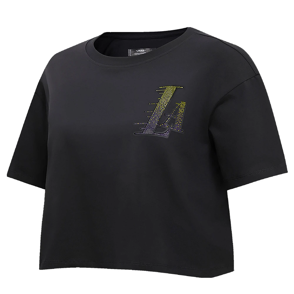 Women's Pro Standard Black Los Angeles Lakers Jewels Boxy Cropped T-Shirt