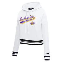 Women's Pro Standard White Los Angeles Lakers Script Tail Cropped Pullover Hoodie