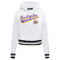 Women's Pro Standard White Los Angeles Lakers Script Tail Cropped Pullover Hoodie