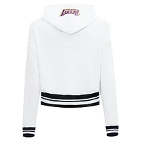 Women's Pro Standard White Los Angeles Lakers Script Tail Cropped Pullover Hoodie
