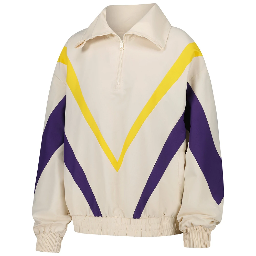 Women's Terez White Los Angeles Lakers Retro Chevron Ripstop Quarter-Zip Windbreaker Jacket