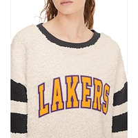 Women's Tommy Jeans Oatmeal/Black Los Angeles Lakers Mindy Sherpa Pullover Sweatshirt
