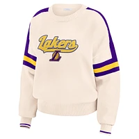 Women's WEAR by Erin Andrews  Cream Los Angeles Lakers Stripe Pullover Sweater
