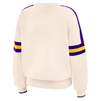 Women's WEAR by Erin Andrews  Cream Los Angeles Lakers Stripe Pullover Sweater