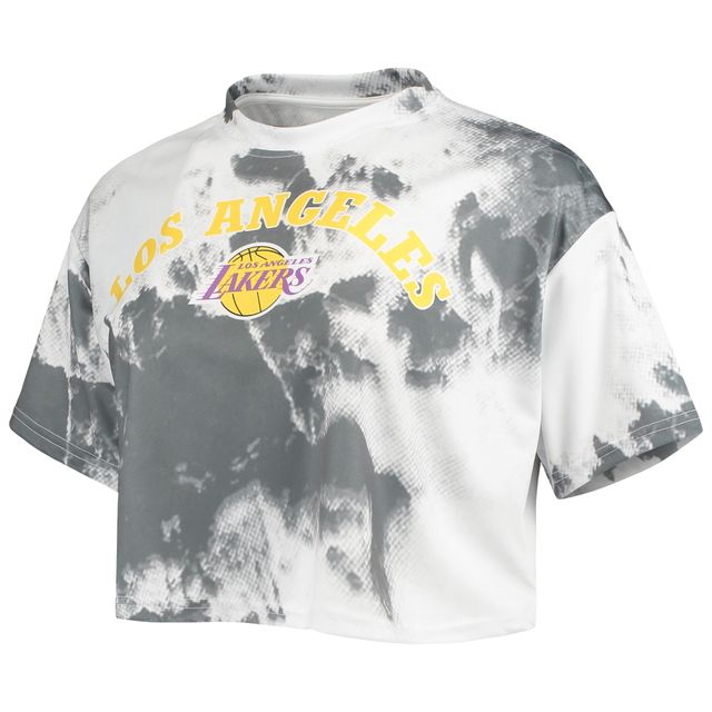 Ensemble Crop Top & Short Los Angeles Lakers Tie-Dye Blanc/Noir pour Femme