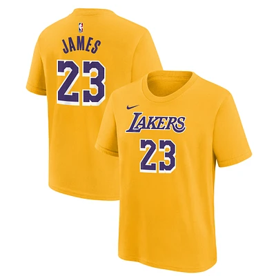 T-shirt avec nom et numéro Icon Los Angeles Lakers LeBron James Gold pour jeune