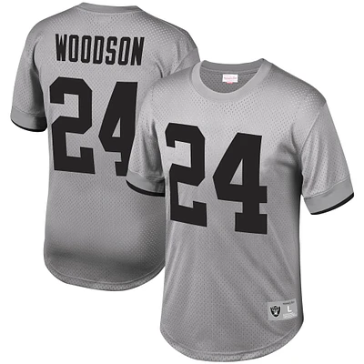 Mitchell & Ness Charles Woodson Silver Los Angeles Raiders Retired Player Name Number Mesh Crew Neck Top