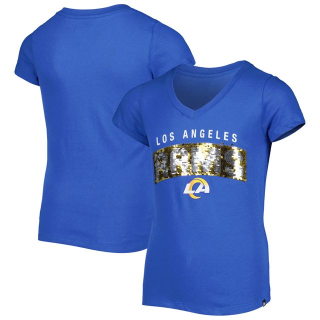 T-shirt à encolure en V avec inscription sequins inversés des Los Angeles Rams de New Era pour jeune fille
