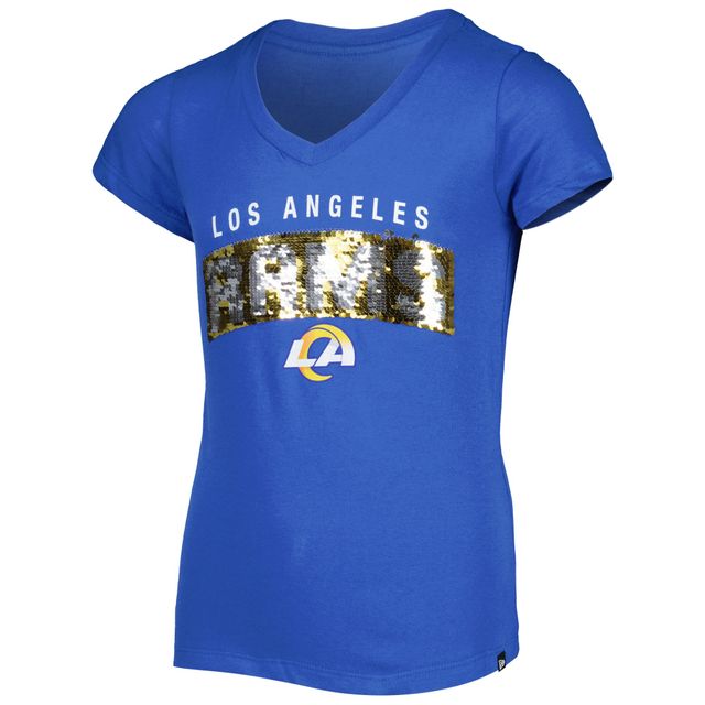 T-shirt à encolure en V avec inscription sequins inversés des Los Angeles Rams de New Era pour jeune fille