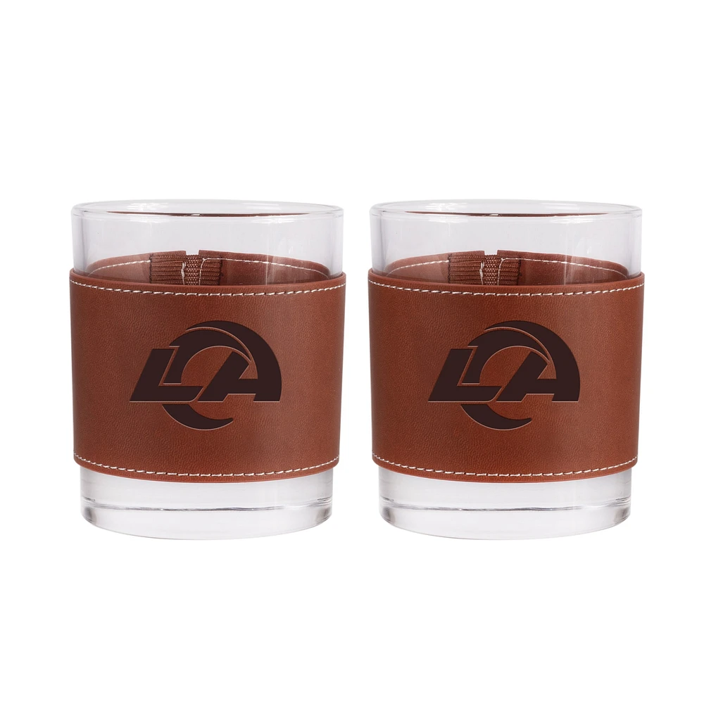 Los Angeles Rams 2-Pack 12oz Rocks Glass with Leather Wrap