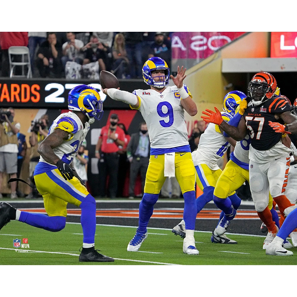 Photographie non signée de Matthew Stafford, Los Angeles Rams, lors du touchdown gagnant Super Bowl LVI